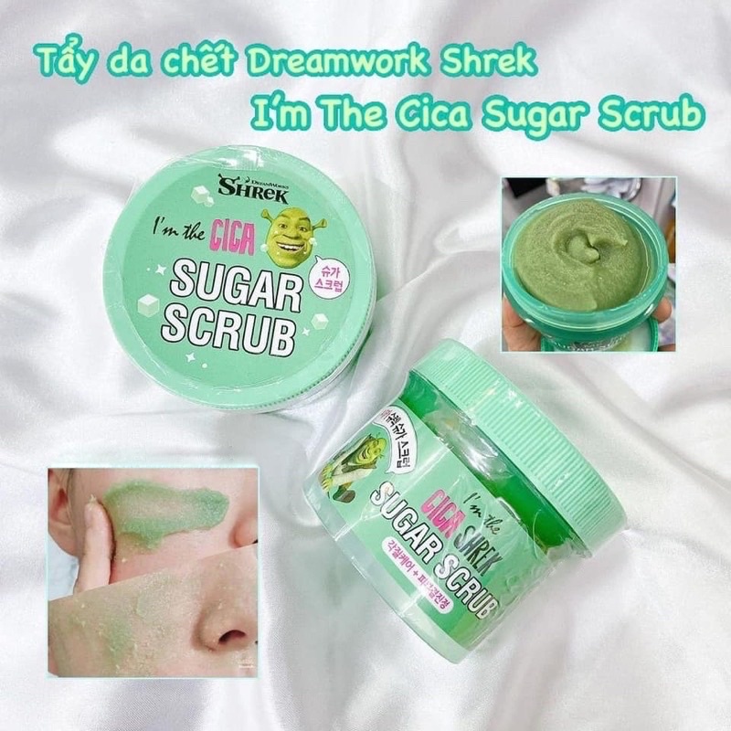 Tẩy Tế Bào Chết Da Mặt Chiết Xuất Rau Má Dreamworks I'm The Cica Shrek Sugar Scrub 120g Hàn Quốc