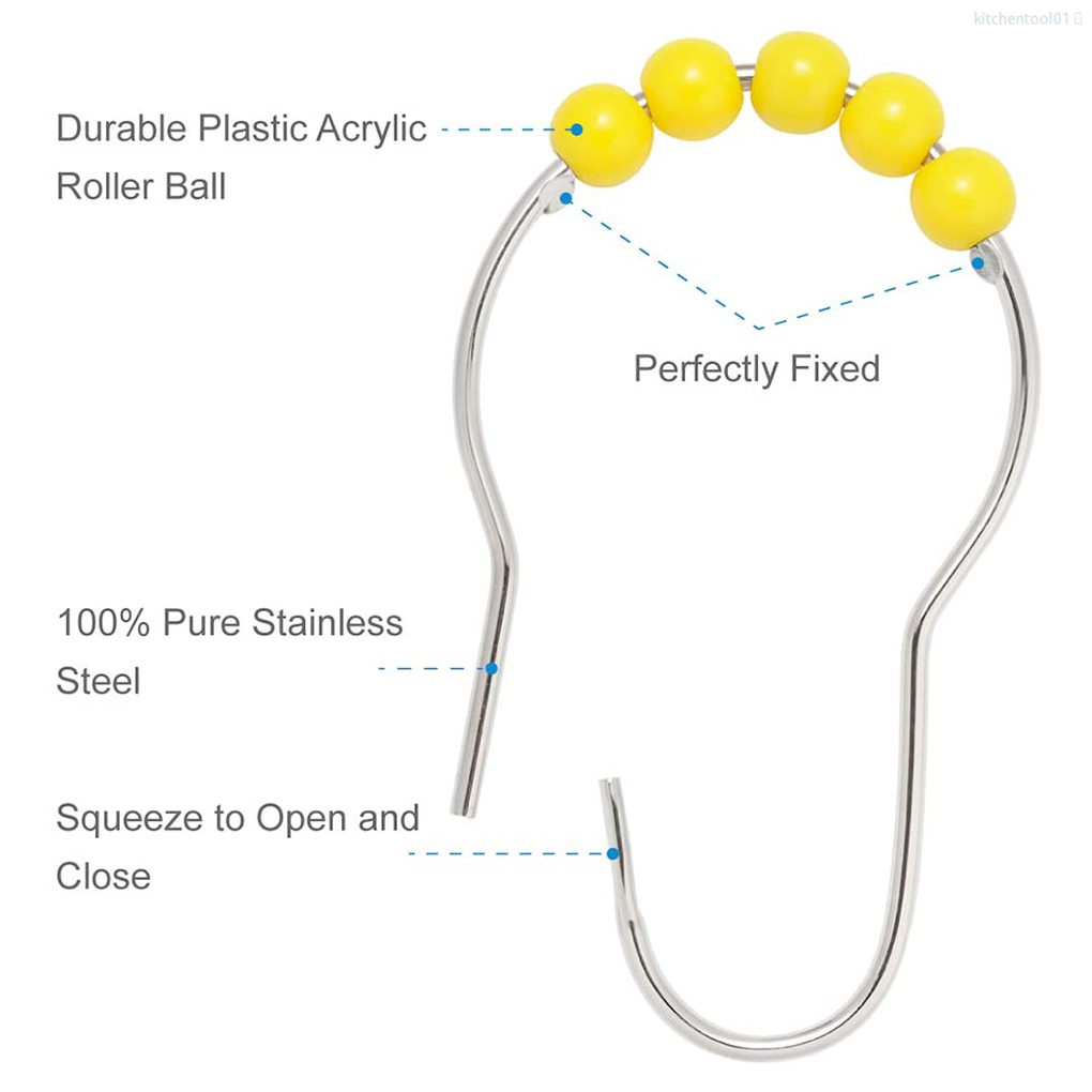 Bộ 12 Móc Treo Rèm Nhà Tắm Chất Liệu Thép Không Gỉ Màu Vàng | BigBuy360 - bigbuy360.vn