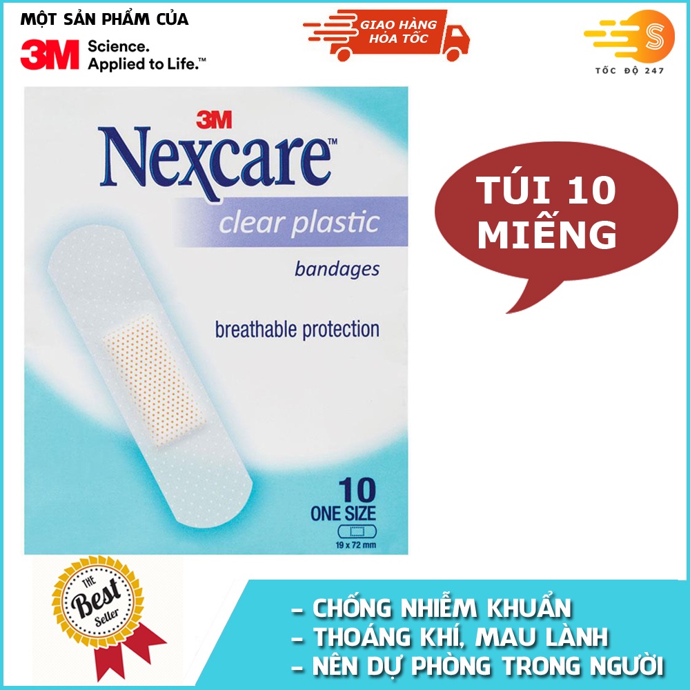 Túi 10 miếng băng keo cá nhân trong suốt Nexcare 3M BKCN-CL