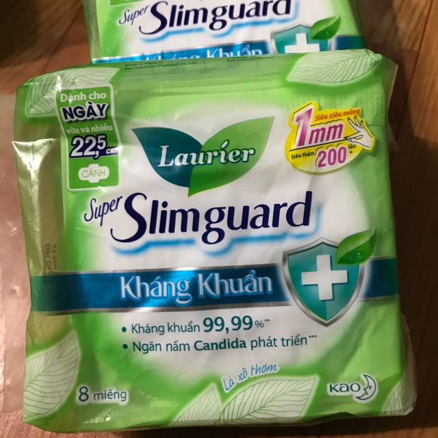 Chính hãng ) Băng vệ sinh cao cấp Laurier shuper slimguard Kháng Khuẩn 22,5cm ( có cánh ) 8 miếng