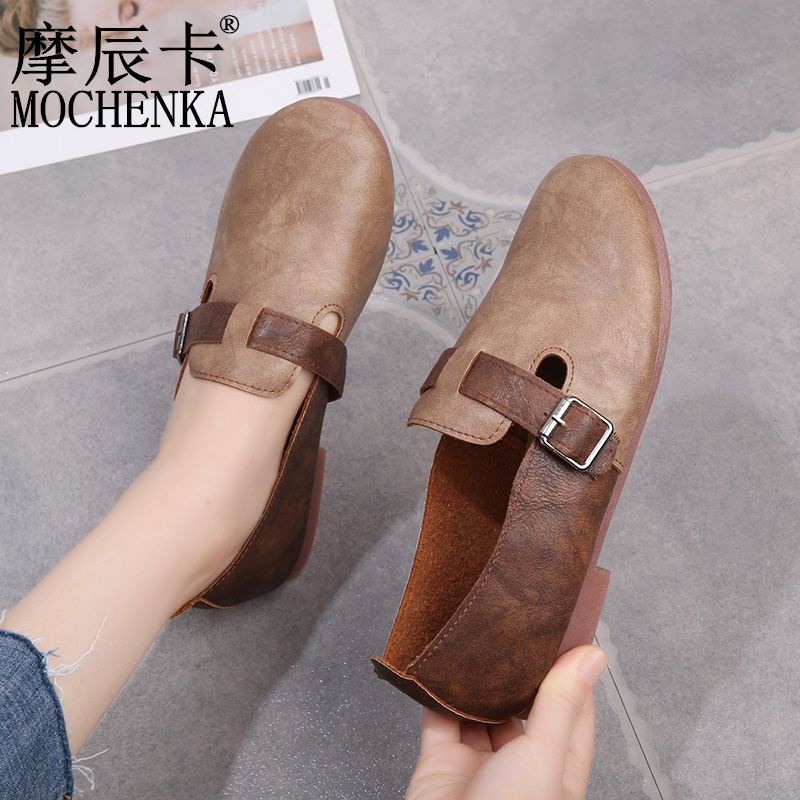 Giày Da Đế Bằng Mềm Mại Phong Cách retro Thời Trang Xuân Thu 2022 Cho Nữ