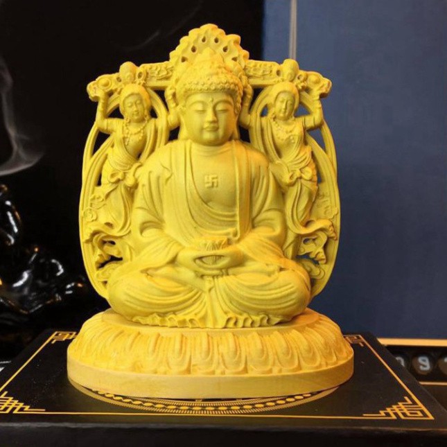 ((SIÊU HOT )) Tượng phật A Di Đà gỗ -Tặng vòng đeo tay (để trên bàn lv với trên taplo ôtô ) Hàng cao cấp hàng từ là