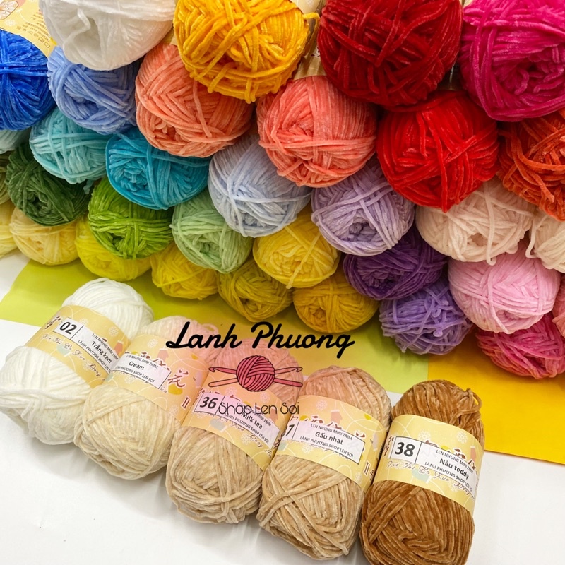 Len Nhung Mini 2mm Cuộn Nhỏ 40g, Nhung Sợi Nhỏ Móc Thú Bông