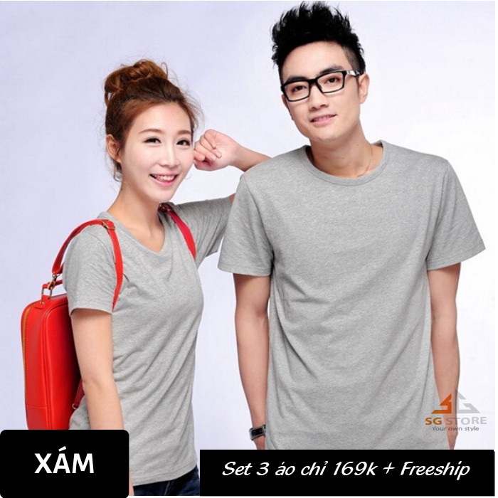 Áo Thun Trơn Nam Nữ Màu Xám - THUN COTTON - đủ size ATTX