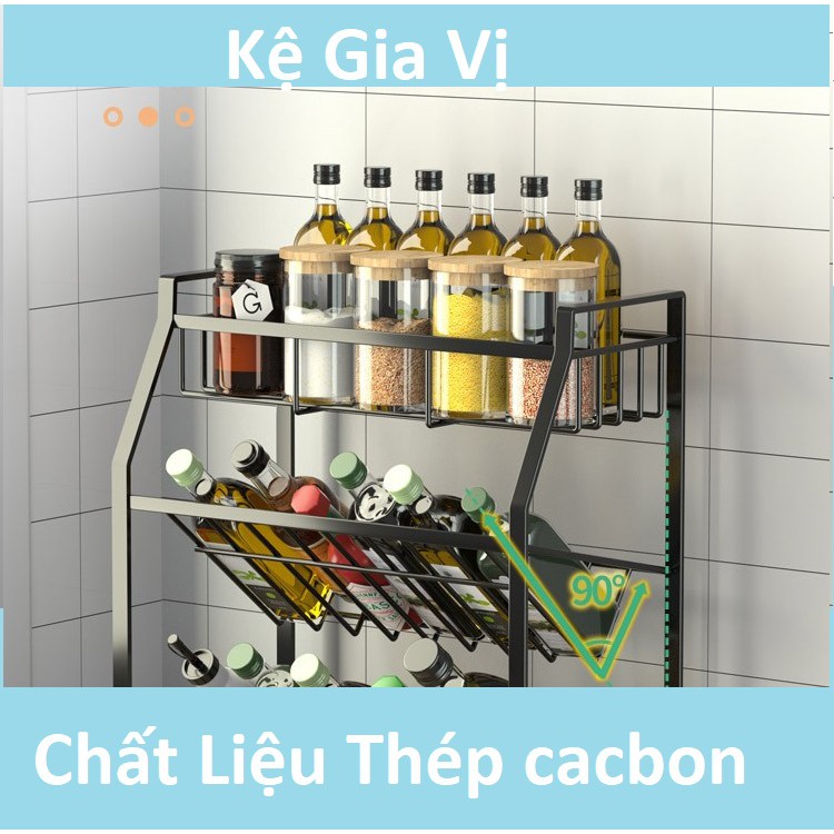 Kệ Đựng Gia Vị 3 Tầng Chất Liệu Thép Carbon, Kệ Để Đồ Nhà Bếp - TAB03