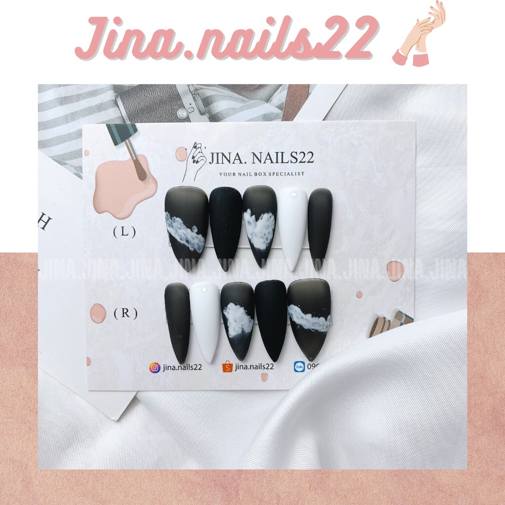 Nailbox móng giả đen trắng sang chảnh