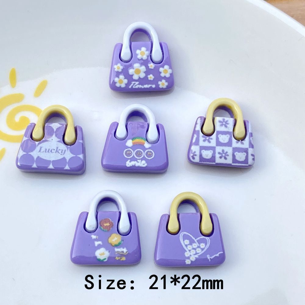 Charm (C438) slime/ Trang Trí [Ko Keo &amp; Nút] Túi Xách Hình Họa Tiết Màu Tím (2.1x2.2cm) - Giá 1 cái