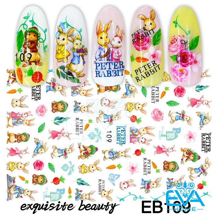 Decal Dán Móng Tay 3D Nail Sticker Hoạ Tiết Thỏ Con Peter Rabbit EB109