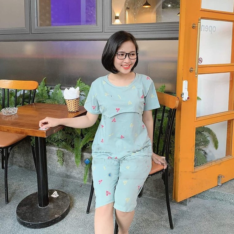 Bộ Bầu Cổ Tròn Viền Bèo, 100% Cotton, Freesize