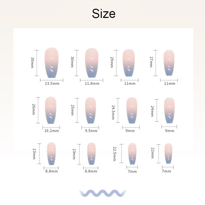 Hộp 24 Móng Tay Giả Màu Xanh Dương Gradient Đơn Giản