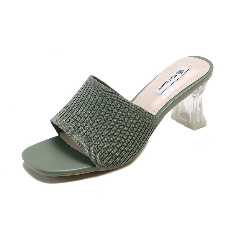 Dép Sandal Hở Ngón Gót Dày Quai Dệt Kim Hở Ngón Thời Trang Mùa Hè Cho Nữ