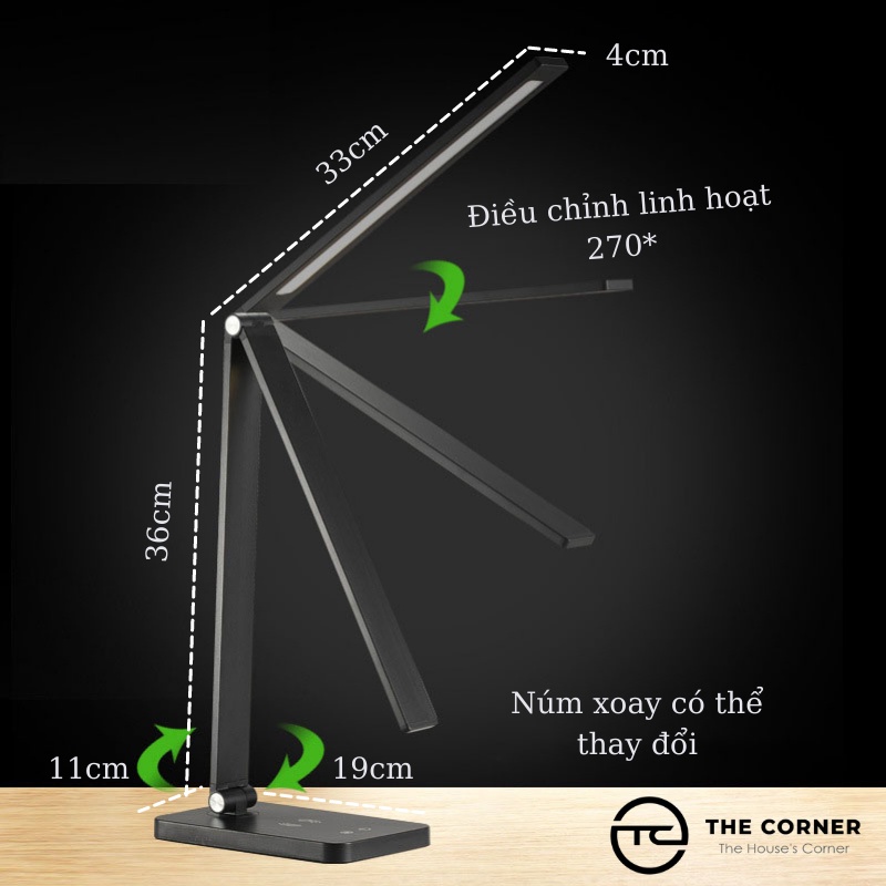 Đèn bàn học chống cận, Đèn LED USB cảm ứng gấp gọn cao cấp thông minh có kèm sạc không dây