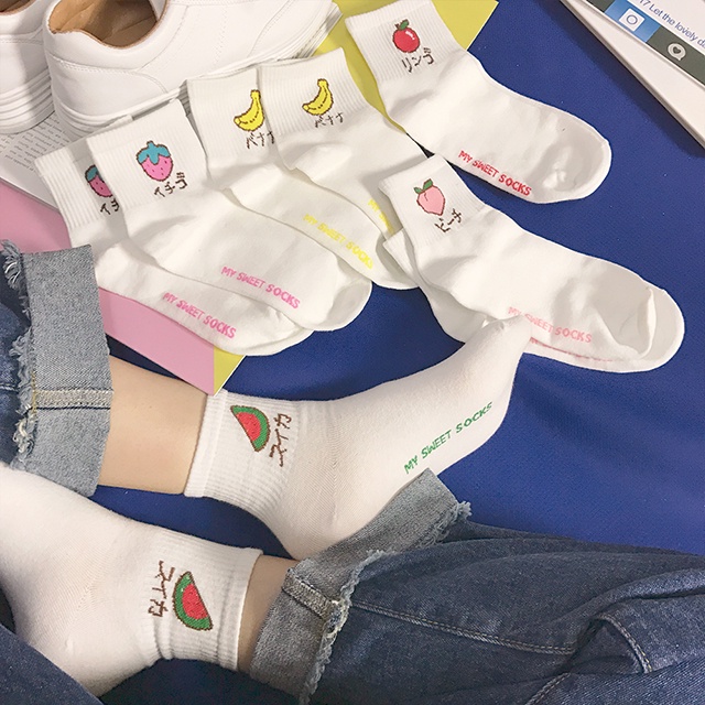 Porozi  Vớ  in họa tiết trái cây hoạt hình phong cách Hàn Quốc dễ thương dành cho nữ