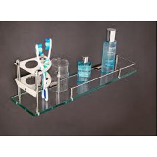 Kệ gương để ly, kem đánh đánh răng- bàn chải bằng inox gắn tường, kính dày, bền chắc, gía rẻ, KK - 01