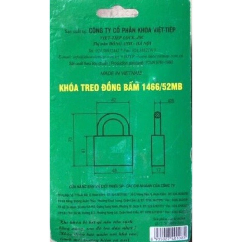 khoá đồng việt tiệp 1466/52MB bấm được cầu 8