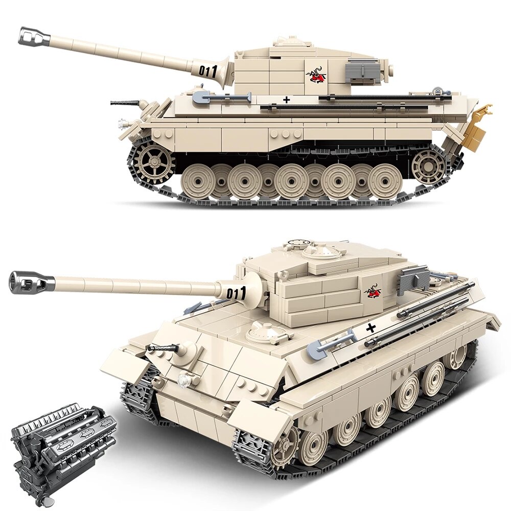 Đồ chơi Lắp ghép Mô hình xe tăng 100066 WW2 Military Tiger king Military Tank Soldier Weapon Army