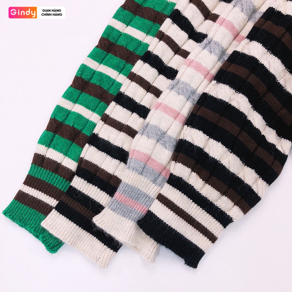Áo len nữ cổ tròn phối tay kẻ ngang vải dày dặn GINDY thời trang ulzzang hàn quốc thời trang thu đông có 4 màu AMN001