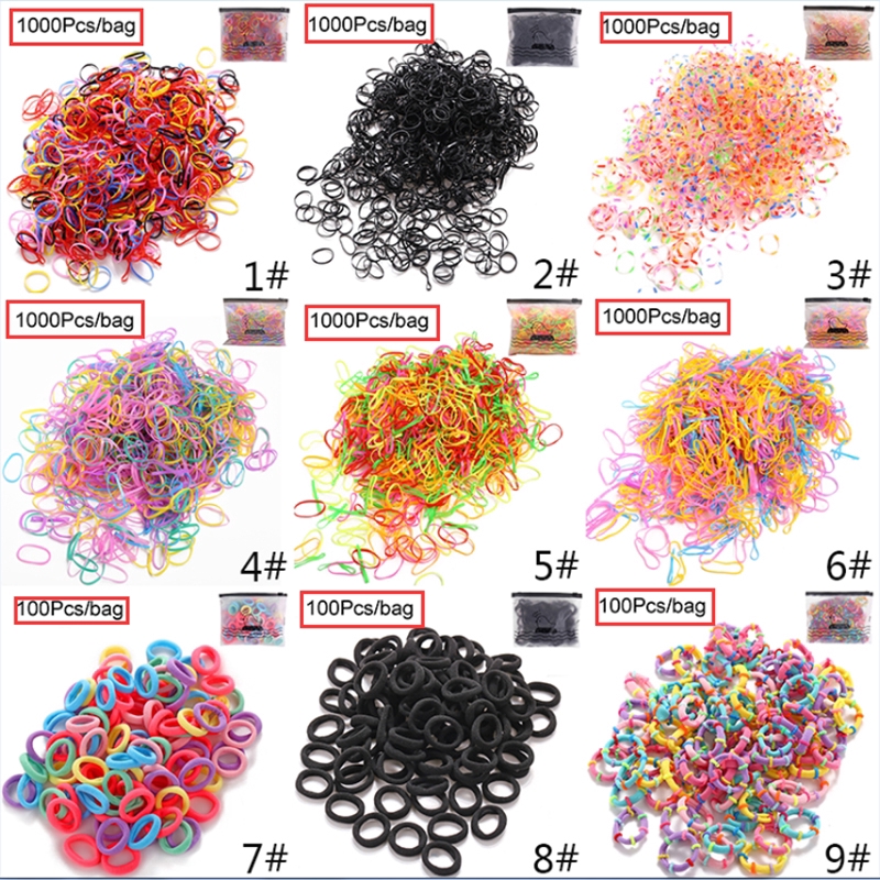 Bộ 1000/100 Dây thun buộc tóc kiểu Hàn Quốc đang yêu cho bé gái