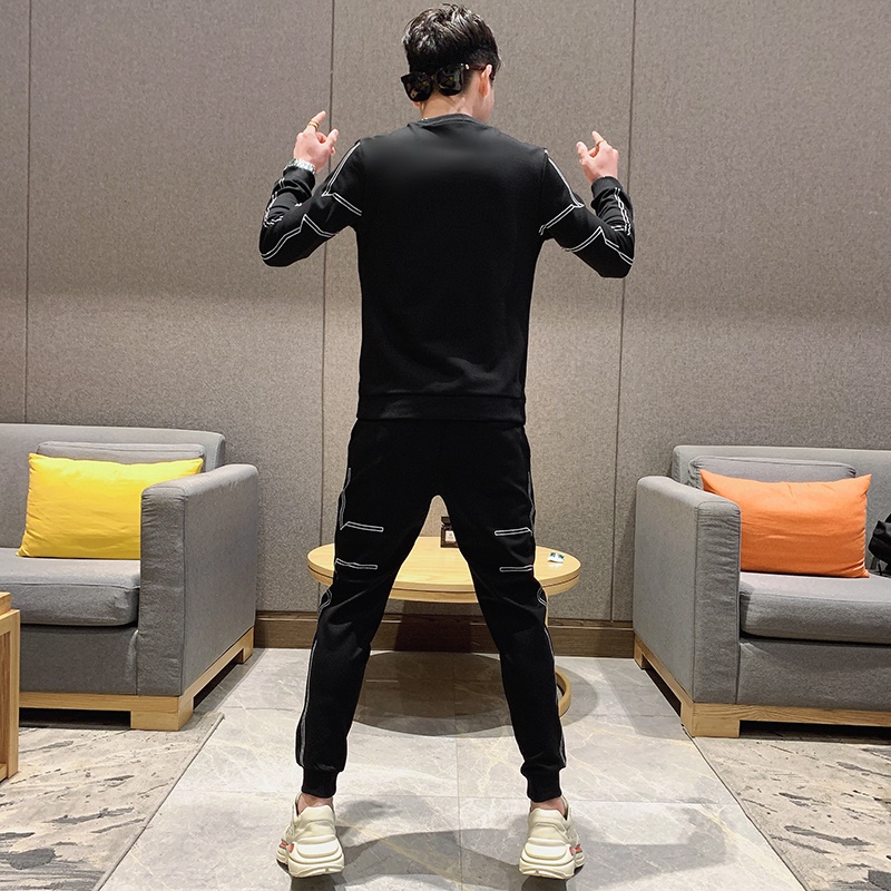 Bộ đồ thể thao Nam Hàn Quốc Áo len mỏng giản dị Cá tính Bộ hai mảnh, Nỉ Ngoại Dày Dặn Ấm Áp