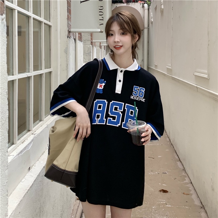 Áo polo Tay Ngắn Dáng Rộng In Chữ Phong Cách Retro Thời Trang Mùa Hè Cho Nữ