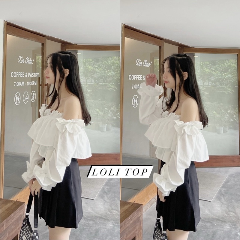 Áo trễ vai nữ croptop tiểu thư màu trắng phiên bản đặc biệt mùa hè 2022 Kozoda Sm73