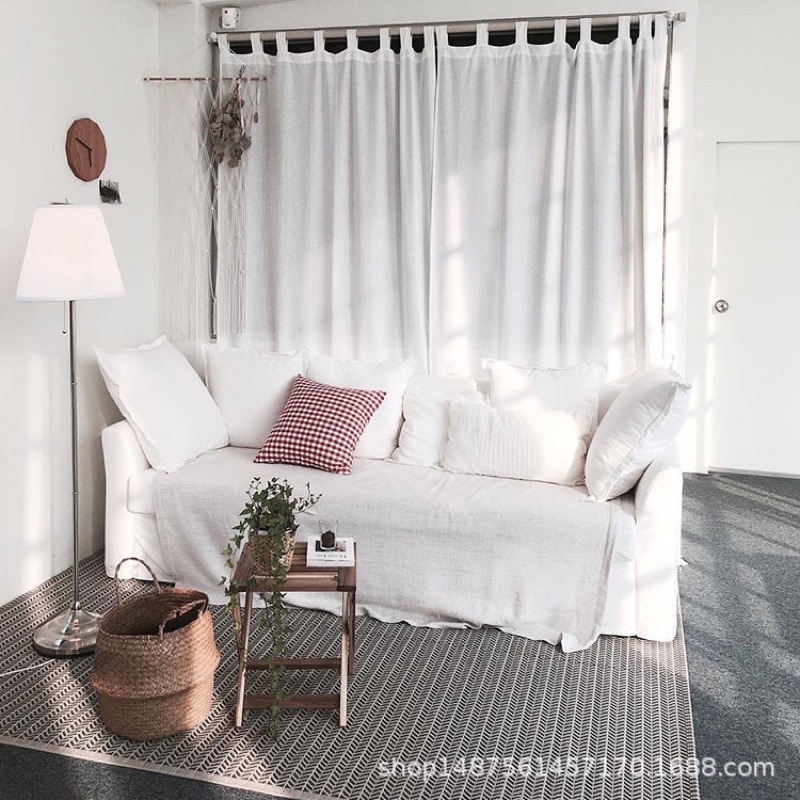 Rèm linen trắng dạng xỏ dây phong cách vintage chống nắng cao cấp, màn vải treo tường trang trí decor phòng ngủ