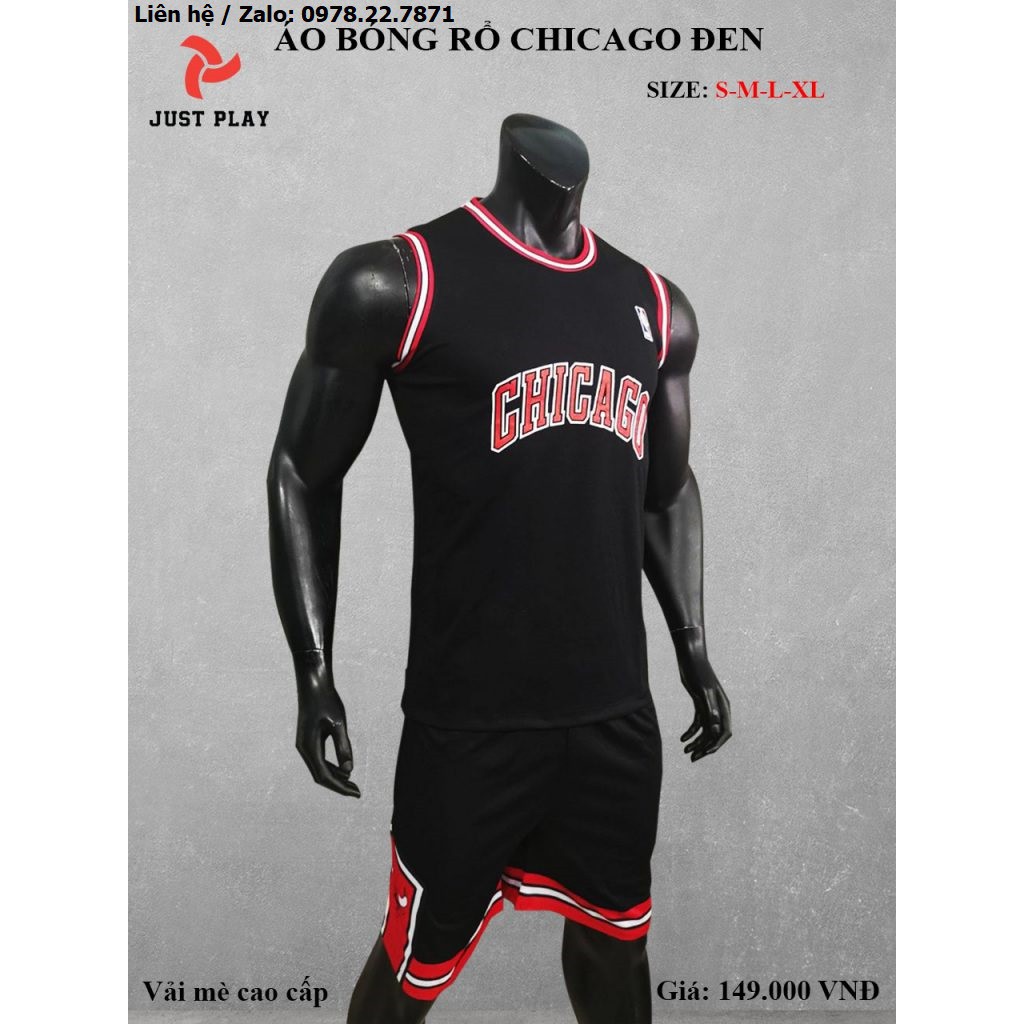 Bộ Quần Áo Bóng Rổ NBA Chicago Bulls Đen Vải Thun Mè Cao Cấp