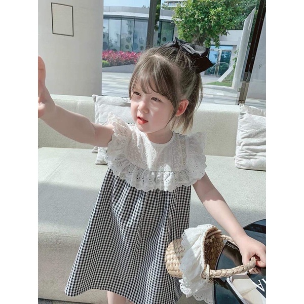 váy kẻ caro phối cổ ren trắng ❤️ ( có clip quay cận chất )