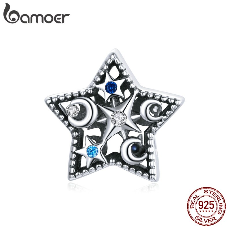 Hạt phụ kiện Bamoer BSC441 bằng bạc S925 hình ngôi sao dùng làm vòng tay/ vòng cổ thời trang DIY