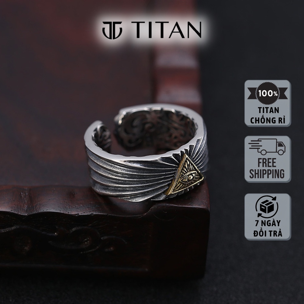 Nhẫn nam họa tiết con mắt kim tự tháp Ai Cập, nhẫn thời trang bụi bặm hiphop màu bạc, ring Titan Shop freesize unisex