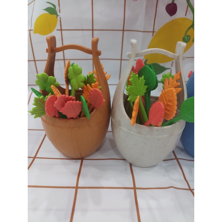 Bộ xiên hoa quả lúa mạch cao cấp rất xinh xắn, Nĩa xiên trái cây bằng nhựa