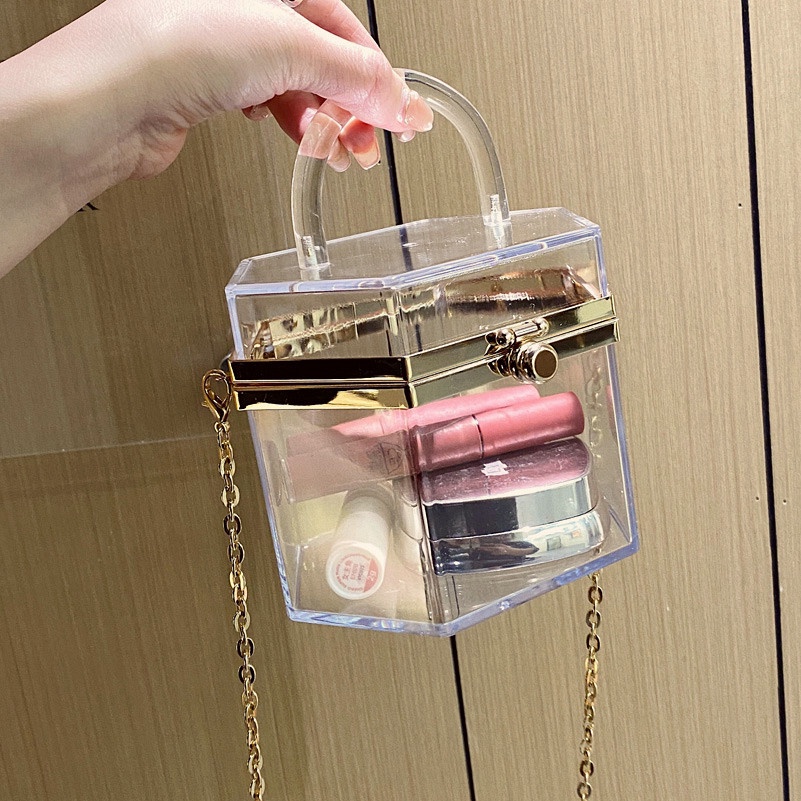 Túi đeo vai mini trong suốt bằng acrylic phối dây thời trang độc đáo