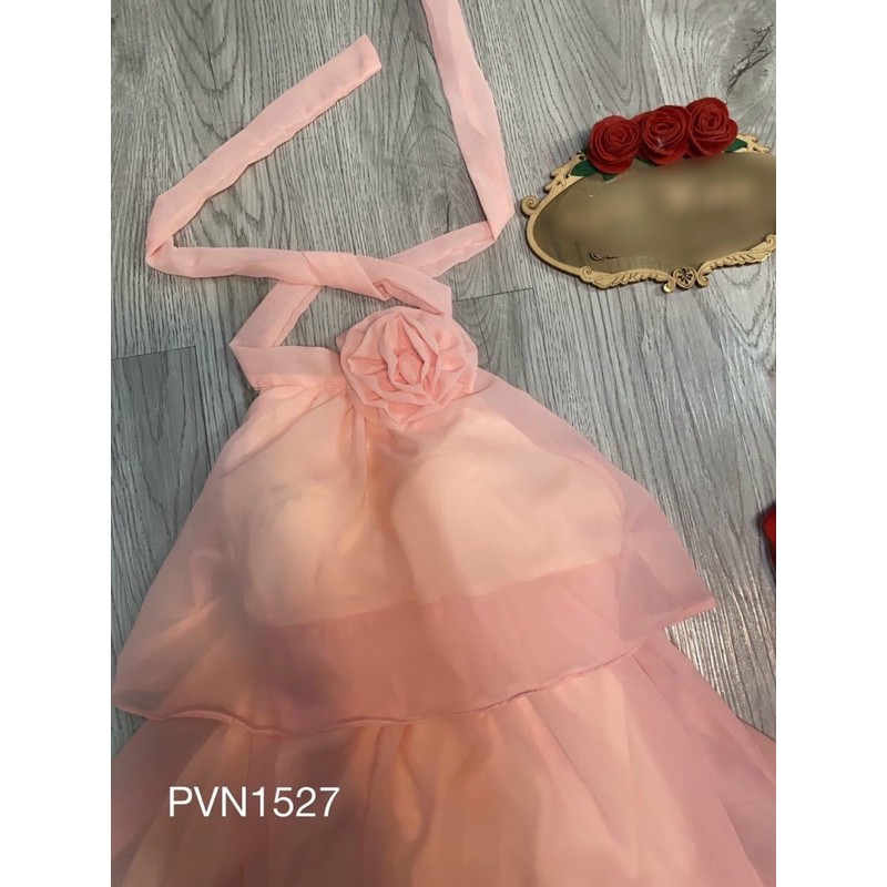 G 10g- đầm maxi i 5 tầng yếm cổ đính hoa, màu theo hình sàn