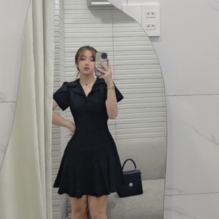 B56 - đầm nút bọc cổ vest đuôi cá ngắn