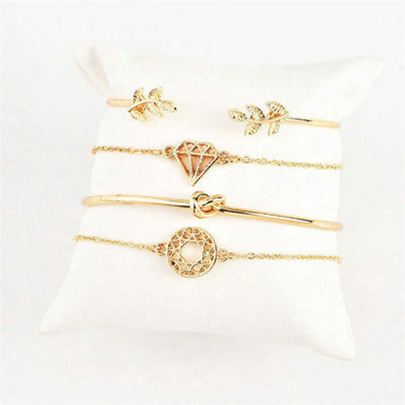 4pcs Fashion Leaf Knot Adjustable Open Bangle Gold Bracelet Jewelry