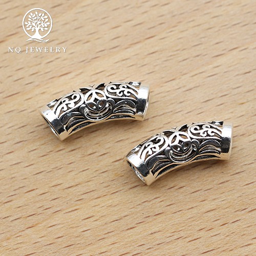Charm bạc hình trụ dài họa tiết hoa văn - NQ Jewelry
