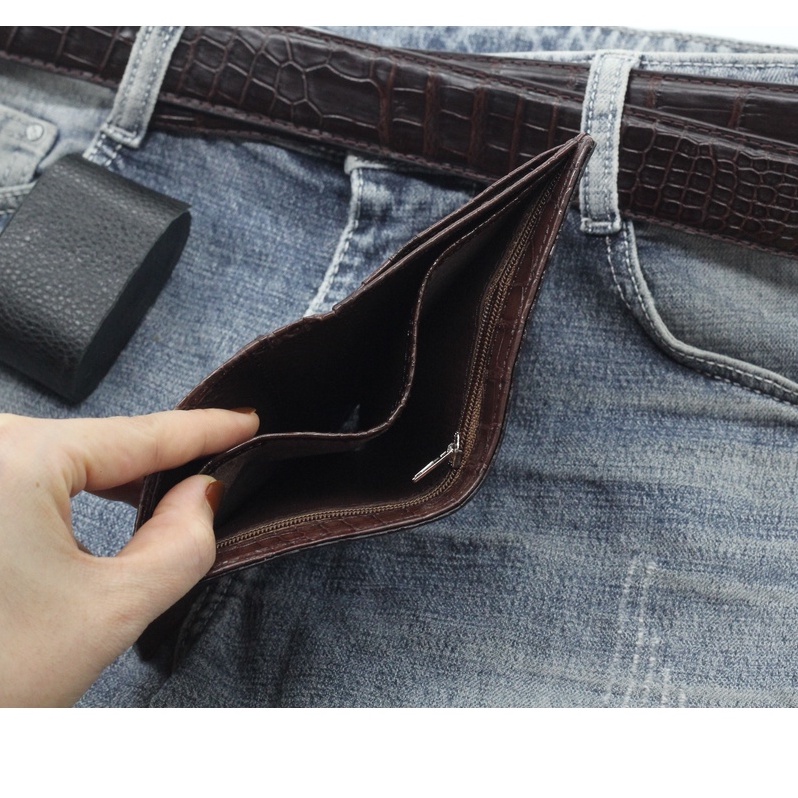 Ví Nam Da Cá Sấu - Bóp Đứng 2 Mặt Da Cá Sấu Thật Được Hoàn Thiện Từ Vân Bụng Sang Trọng Thời Trang Bảo Hàng 12 Tháng