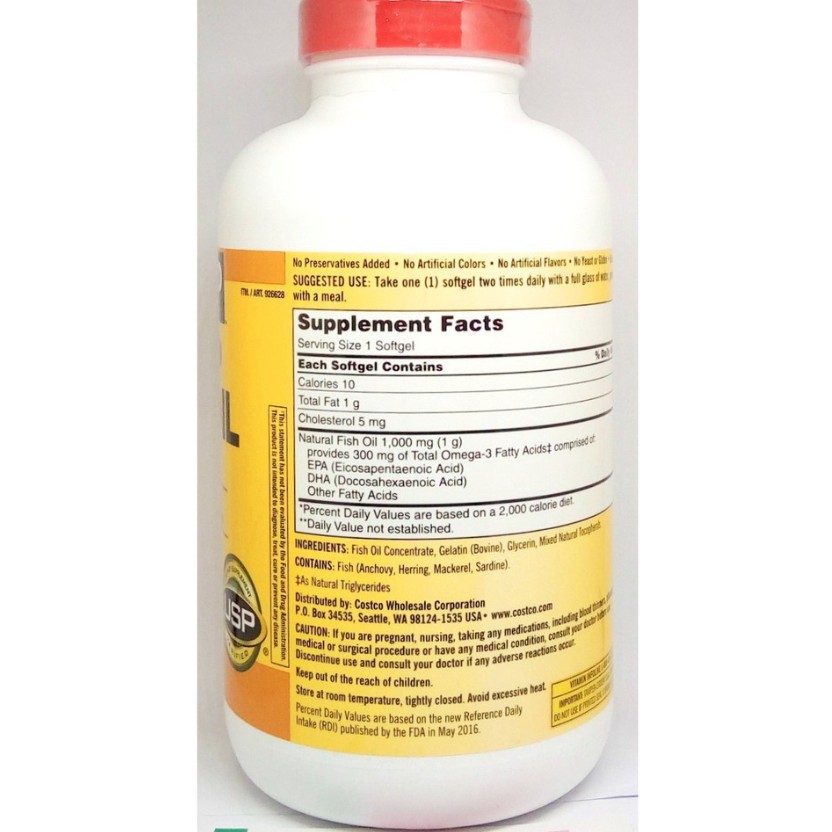 💕Hàng Tem Trầy💕 Viên Uống Fish Oil Dầu Cá Kirkland 400 Viên [Mẫu Mới 2021] - Nắp Đỏ Hình Thực Tế | Thế Giới Skin Care