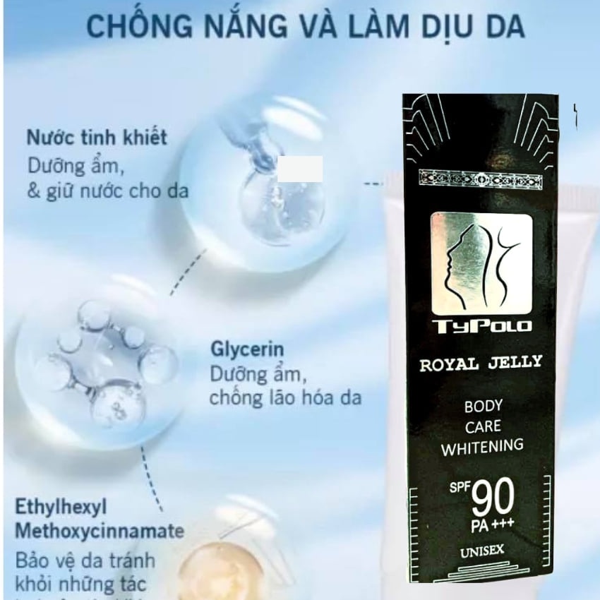 Kem Dưỡng Thể Trắng Da Typolo Royal Jelly Unisex mẫu mới SPF90 PA+++ 200g