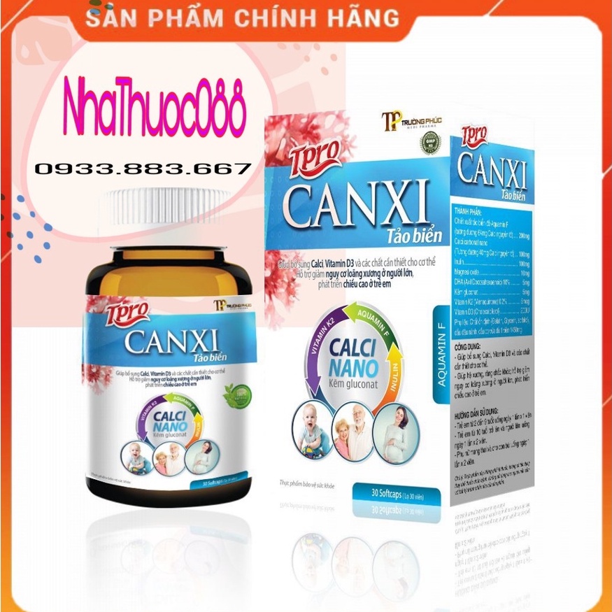 CANXI TẢO BIỂN Bổ sung canxi hữu cơ từ tảo biển và vitamin D3 Magie giảm loãng xương, tăng chiều cao LỌ 30 VIÊN