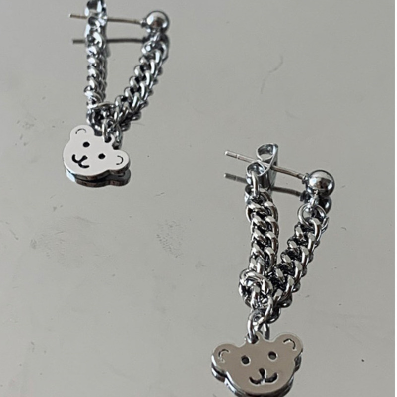 Khuyên tai đính mặt hình chú gấu xinh xắn đáng yêu thời trang