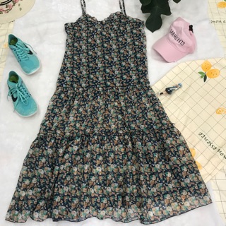 Áo đầm maxi voan Hàn Quốc hoa nhí form rộng