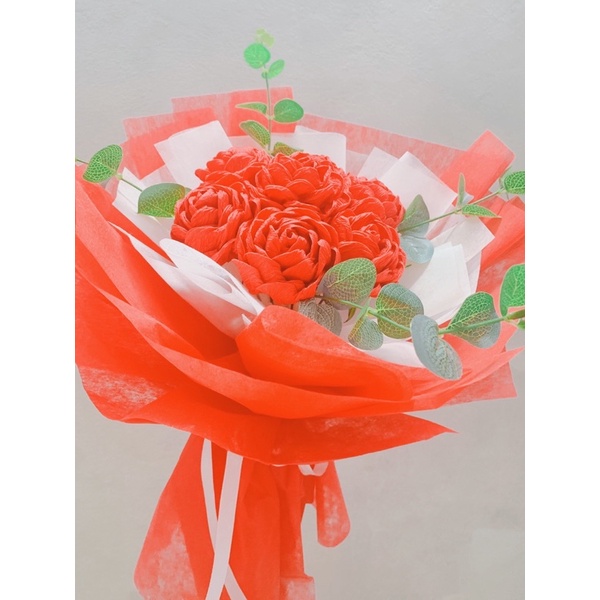 Bó hoa hồng giấy nhún Ý bó tròn đơn giản mà sang! ( Sỉ từ 10b)