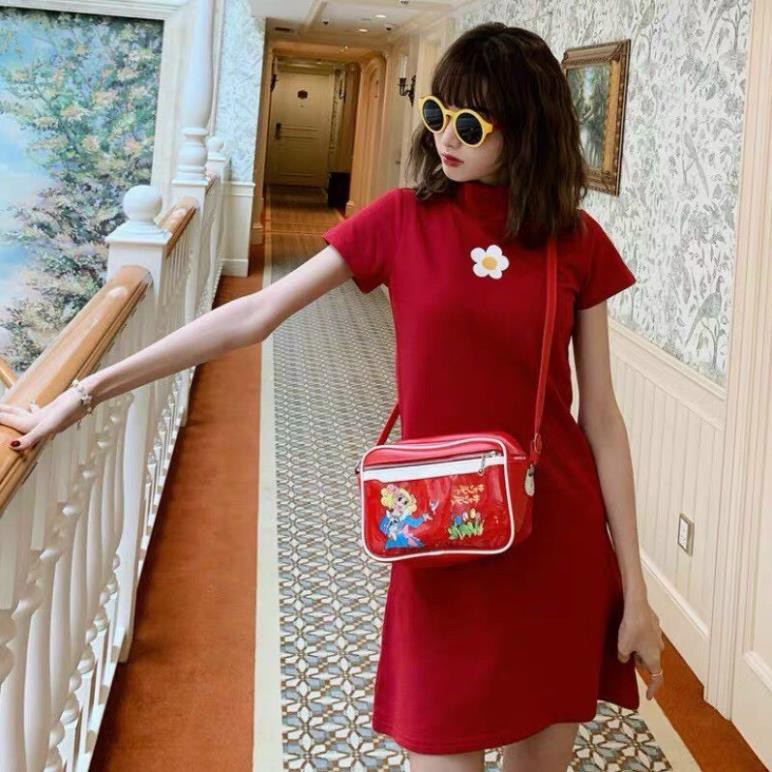 Váy Suông Đỏ, Đầm Thun Cổ Tròn Thêu Họa Tiết Hoa Cúc Hàng Quảng Châu Cao Cấp Trend Năm 2021. | BigBuy360 - bigbuy360.vn