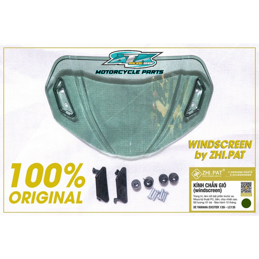 Kính chắn gió ZHIPAT GP gắn nhiều dòng xe máy Exciter, Sirius, Wave.