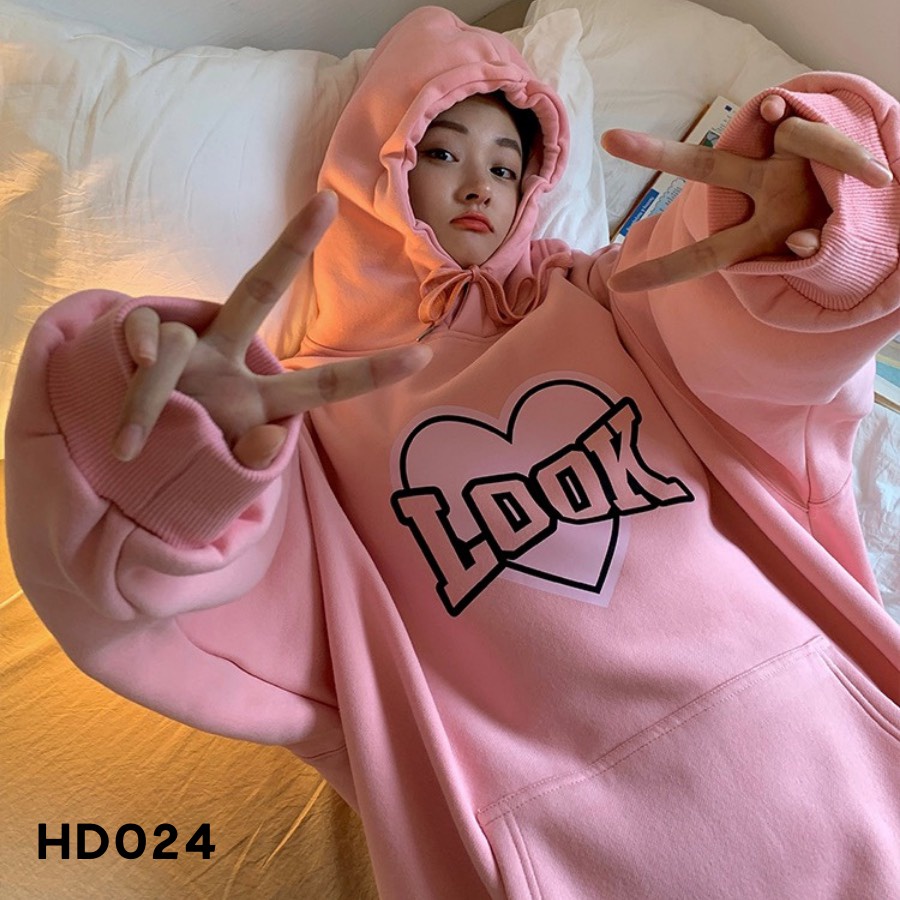 Áo hoodie look trái tim dày dặn nón 2 lớp HD024 - T2000