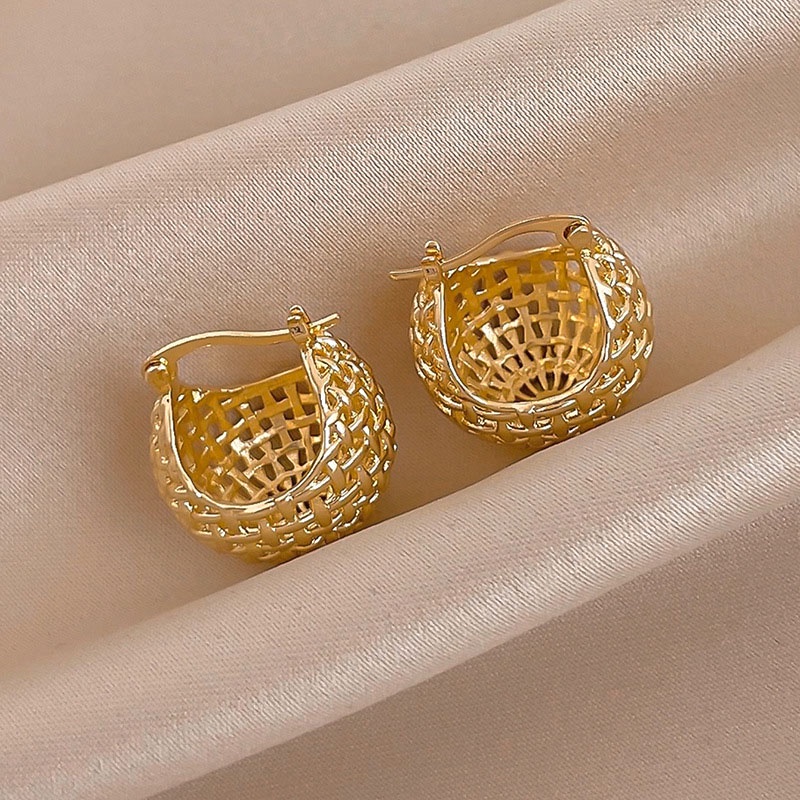 Khuyên Tai Kim Loại Hình Giỏ Đựng Hạt Đậu Nhỏ Thời Trang Âu Mỹ Đơn Giản Dễ Thương