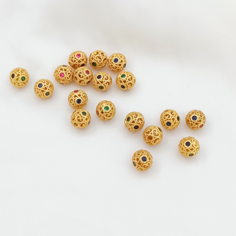 Hạt Đá Zircon Tròn Rỗng 18K Dùng Làm Vòng Tay/Dây Chuyền DIY