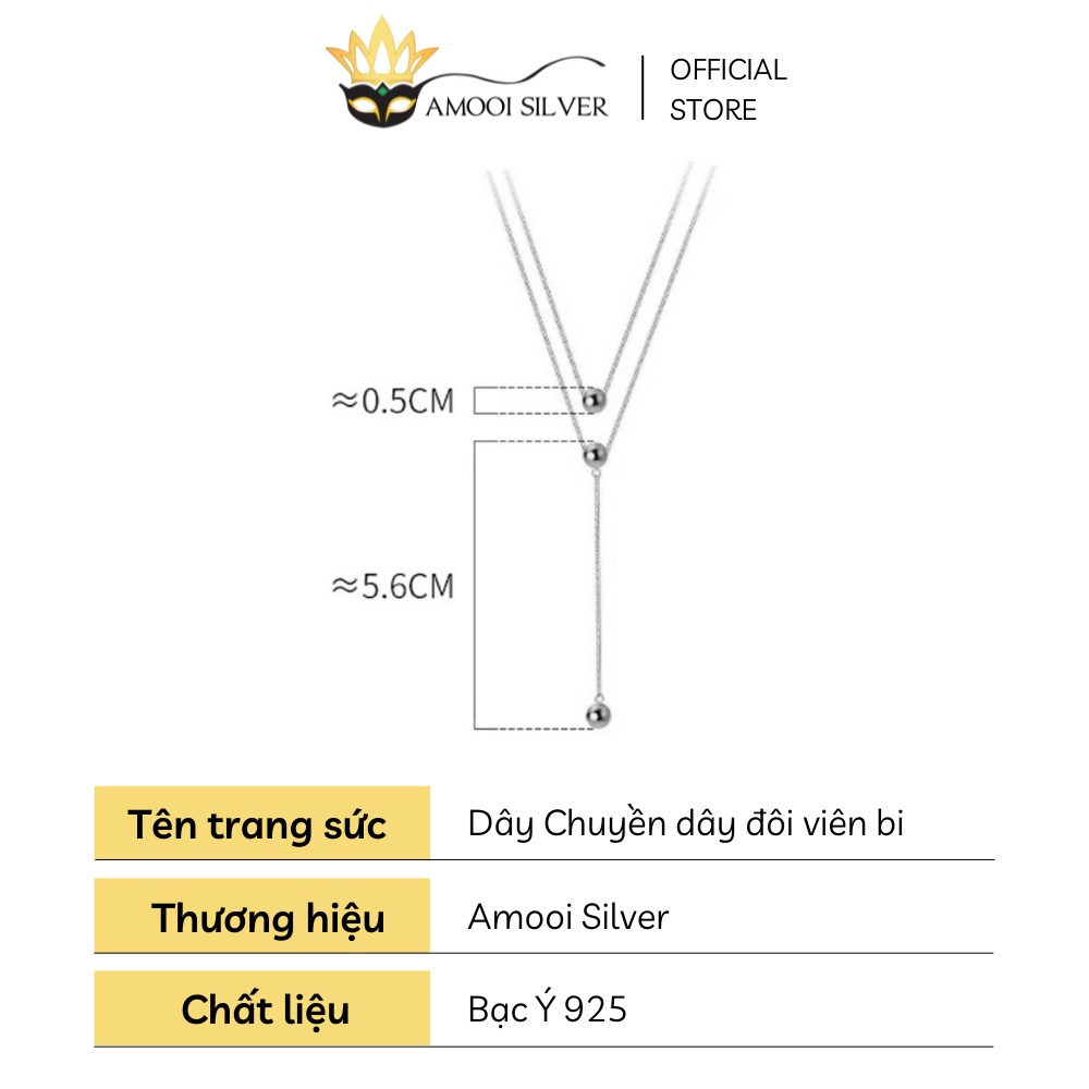 Vòng cổ bạc S925 dây đôi viên bi - Amooi Silver AD146