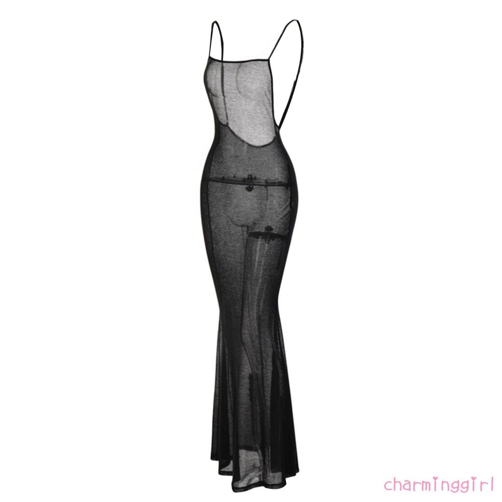 QAQ-Women´s Long Slip Dresses Solid Color Sleeveless Spaghetti Strap Backless One-Piece